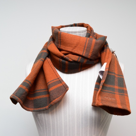 Filson Plaid Scarf Orange Gray 72 x 12 New - Picture 1 of 4